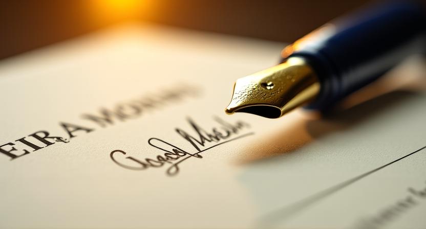 Close up of a legal contract with a fountain pen